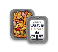 Great British Bakeware 2 Pack 13"/33cm Medium Superior Double Coated Non Stick Roasting Baking Tray with Deep Sides, Carbon Steel, UK Made, PFOA & BPA Free Cookware