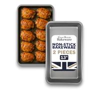 Great British Bakeware 2 Pack 33cm Superior Double Coated Non-Stick Roasting Tray, Oven Baking Tray, PFOA & BPA Free Cookware, Oven Safe Baking & Roasting Tin, Made in England