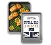 Great British Bakeware 2 Pack 35cm Superior Double Coated Non Stick Large Baking Tray, Roasting Tray, Carbon Steel, Oven Safe, PFOA & BPA Free Cookware, Made in England