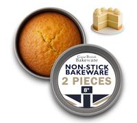 Great British Bakeware 2 Pack 8" Shallow Superior Double Coated Non-Stick Victoria Sandwich Cake Tin, Baking, Oven Safe, Round Cake Tin, Fixed Base, PFOA & BPA Free Cookware, Made in England