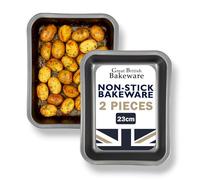 Great British Bakeware 2 Pack Non-Stick Double Coated Roasting Tray 23cm Baking Pan Set for Sandwich or Sponge Cakes, Heavy Duty Double Coated Steel, Easy Release & Clean, UK Made