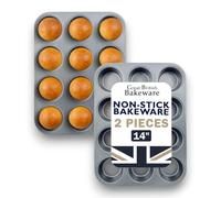 Great British Bakeware 2 Set 14" (36cm) Superior Double Coated Non-Stick Muffin Fairy Cake Tin Tray, Cupcake, Muffin, Mince Pie Tray, PFOA & BPA Free Cookware, Made in England