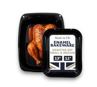 Great British Bakeware 28cm & 33cm Vitreous Enamel Roasting Tin Set, Baking Oven & Tray, Heavy Duty Vitreous Enamel Bakeware, Roasting Tray, Baking Pan, Made in England, Scratch Resistant