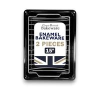 Great British Bakeware 37cm Vitreous Enamel 37cm Roasting Tin with Grill Rack, Large Grill Pan, Turkey Roaster, Roasting Tray, Roaster with Rack, Made in England, Scratch Resistant
