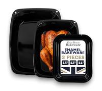 Great British Bakeware Vitreous Enamel Roasting Tray Set - 28, 33, 37cm Baking & Roasting Tray, Heavy Duty Vitreous Enamel Bakeware, Cookware Set, Made in England, Scratch Resistant