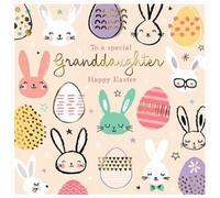 Great British Card Company Illustrated Granddaughter Happy Easter Greeting Card - Bunnies And Easter Eggs - With A Gold Foil Finish