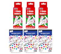 Great British Home 3 x Bingo Tickets Books (1800 Tickets Total) & 3 x 3pk Non-Drip Bingo Dabbers (9 Bingo Pens Total) | Ultimate Bingo Bundle