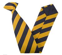 Great British Tie Club Clip On Block Stripe School Ties (Colour & Size Variations) (17 inch clip on (High School), Gold & Navy)