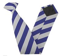 Great British Tie Club Clip On Block Stripe School Ties (Colour & Size Variations) (17 inch clip on (High School), White & Royal)
