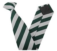 Great British Tie Club Clip On Block Stripe School Ties (Colour & Size Variations) (17 inch clip on (High School), White & Bottle)