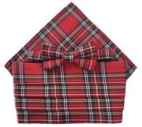 Great British Tie Club Men's Royal Stewart Red Tartan Cummerbund Set (includes Bow Tie & Pocket Square)