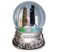 Great Chicago Gifts Chicago Snow Globe, 65mm, Modern Pewter Silver Snowglobe with Chicago Skyline