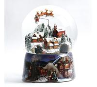 Great Christmas Music Box Snow Globe «Christmas Village», Rotating Train and Santa Claus Inside, Wind-Up Operation. Premium quality craftsmanship.