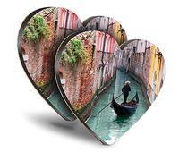 Great Coasters (Set of 2) Heart - Venetian Gondolier Venice Italy Travel Drink Glossy Coasters/Tabletop Protection for Any Table Type #24370