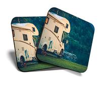 Great Coasters (Set of 2) Square/Glossy Quality Coasters/Tabletop Protection for Any Table Type - Camper Van Motorhome Camping #16466