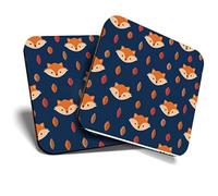 Great Coasters (Set of 2) Square/Glossy Quality Coasters/Tabletop Protection for Any Table Type - Cute Wild Ginger Fox Animals Nature #8609