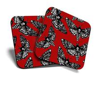 Great Coasters (Set of 2) Square/Glossy Quality Coasters/Tabletop Protection for Any Table Type - Death's Head Hawk Moth Print #16048