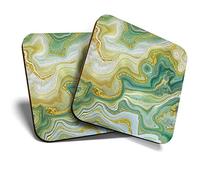 Great Coasters (Set of 2) Square/Glossy Quality Coasters/Tabletop Protection for Any Table Type - Green Jade Agate Marble Effect #21516