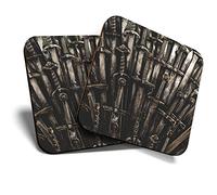 Great Coasters (Set of 2) Square/Glossy Quality Coasters/Tabletop Protection for Any Table Type - Throne Medieval Swords Game Geek #14814