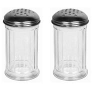 Great Credentials© Set of 2 Multi-Purpose Spice Seasoning Grated Cheese Shaker Retro Dispenser, Glass Jar, Perforated Stainless Steel Lid 12 OZ Each (Perforated Lid)