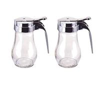 Great Credentials© Syrup Dispenser with Cast Zinc Top Glass Bulb Jar, Sugar Dispenser, Retracting Spout, Dispensing Thumb-Lever, 6 OZ. Pancake House Style set of 2