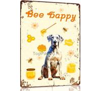 Great Dane 8x12 Inch Retro Metal Tin Sign Vintage Tin Sign Bee Happy Country Farm Kitchen Wall Home Decor Art Tin Signs for Dog Lover Home Decor Farm Docor