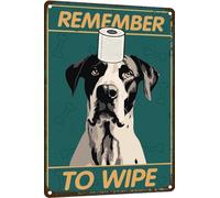 Great Dane Bathroom Wall Decor Dog Signs Metal Tin Sign - Remember to Wipe Bathroom Decor - 8x12 Inch Decor Dog Poster Funny Bathroom Signs,Funny Dog Gifts