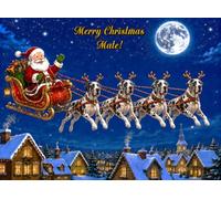 Great Dane Christmas Card for Mate (Funny Reindeer Santa Sleigh)
