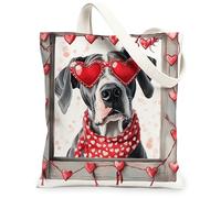 Great Dane Dog Canvas Tote Bag for Shopping 13 * 15, Valentine's Day Funny Window Reusable Grocery Shoulder Bag for Women, Pet Painting Gift Decor