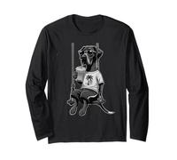 Great Dane Drinking ice Coffee on a Swing b&w DIGOR Funny Long Sleeve T-Shirt