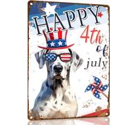 Great Dane Funny Sign Happy 4th of July 8x12 Inch Metal Sign Patriotic Tin Sign Independence Day Decor For Dog Lover President's Day Home Decor Bathroom Decor Coffee Bar Decor