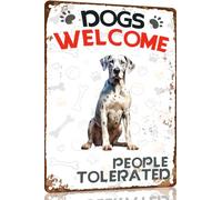 Great Dane Metal Sign Dogs Welcome People Tolerated Metal Tin Sign Funny Welcome Signs Vintage Wall Decor For Bar Pub Club 8x12 Inch