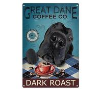 Great Dane Metal Tin Sign Great Dane Coffee Co.Dark Roast Funny Poster Cafe Bar Living Room Bathroom Kitchen Home Art Wall Decoration Plaque 12x8 Inch