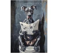 Great Dane on Toilet Jigsaw Puzzle 1000 Pieces for Adults - Quirky Dog Reading Newpaper with Glasses - Dog Bathroom Decor Puzzles