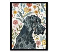 Great Dane Pet With Flowers Dog Lover Watercolour Framed Wall Art Artery8 Multi A4