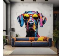 Great Dane with Sunglasses Wall Decal - Vibrant Watercolor Dog Sticker for Dynamic Room Decor - Repositionable Funny Pet Art Gift Mural