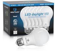 Great Eagle A19 LED Light Bulbs 100 Watt Equivalent - UL Listed - Daylight 5000K LED Light Bulbs, 15W Non-Dimmable, 1500 Lumens (6 Pack)