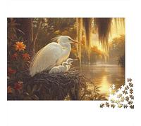 Great Egret and Her Chicks Nesting Jigsaw Puzzle 1000 Piece Jigsaw Puzzle for Adults Tranquil Lake Scene 52x38cm/1000pcs