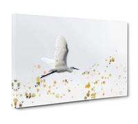 Great Egret Bird In Flight Canvas Print | Gallery Wrapped 30mm Frame Wall Art | 20x14 inches | Ready to Hang | Abstract Animals Picture | Living Room Bedroom Lounge Office