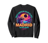 Great European Solar Eclipse 2026 Madrid Spain Cat Retro Sweatshirt