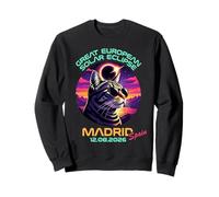 Great European Solar Eclipse 2026 Madrid Spain Retro Cat Sweatshirt