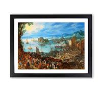 Great Fish Market By Pieter Bruegel The Elder Classic Painting Framed Wall Art Print, Ready to Hang Picture for Living Room Bedroom Home Office Décor, Black A2 (64 x 46 cm)