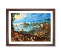 Great Fish Market By Pieter Bruegel The Elder Classic Painting Framed Wall Art Print, Ready to Hang Picture for Living Room Bedroom Home Office Décor, Walnut A2 (64 x 46 cm)