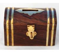 Great Fun "Real" Wooden Treasure Chest Money Box with Brass Detail