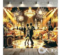 Great Gatsby Backdrop 8x6FT Roaring 20s Party Decorations 1920s Backdrop Black Gold Gatsby Party Decorations Banner with 4 Brass Grommets Ribbon Double Stitched for Birthday Wedding Photo Booth