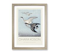 Great Geese In Flight By Ohara Koson Exhibition Museum Asian Japanese Framed Wall Art Print, Ready to Hang Picture for Living Room Bedroom Home Office Décor, Oak A4 (34 x 25 cm)