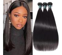 Great Grace 12 14 16 Inch 12A Brazilian Straight Human Hair Extensions 100% Unprocessed Virgin Human Hair 3 Bundles Natural Black Color (3 Bundles of 12, 14, 16)
