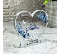 Great Grandad Blue Floral Memorial Gift Heart Ornament Keepsake Plaque Ornament | Acrylic Ornament Gift Memorial Remembrance Sympathy Keepsake Gift Custom Home Decor Gift Small
