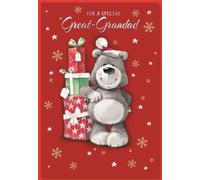 Great Grandad Christmas Card - Santa Bear with Stacked Gifts & Foil 7.5x5.25"