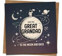 Great Grandad Greeting Card - Love You to the Moon and Back, Space Astronaut Design, 145mm x 145mm Square, Birthday Father’s Day Christmas, Includes Kraft Envelope